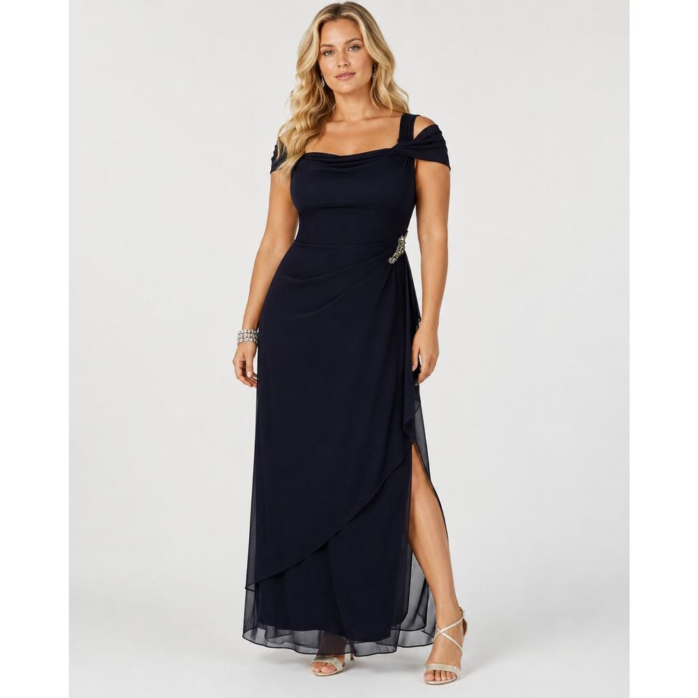 ALEX Evenings Navy Blue Dress Formal Gown Long Maxi Plus NEW - Picture 15 of 15